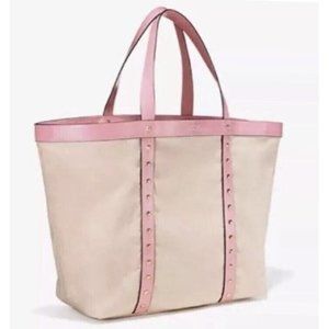 *New VS Victoria's Secret Canvas Shopping Bag Purse Tote Pink Gold Studs $78